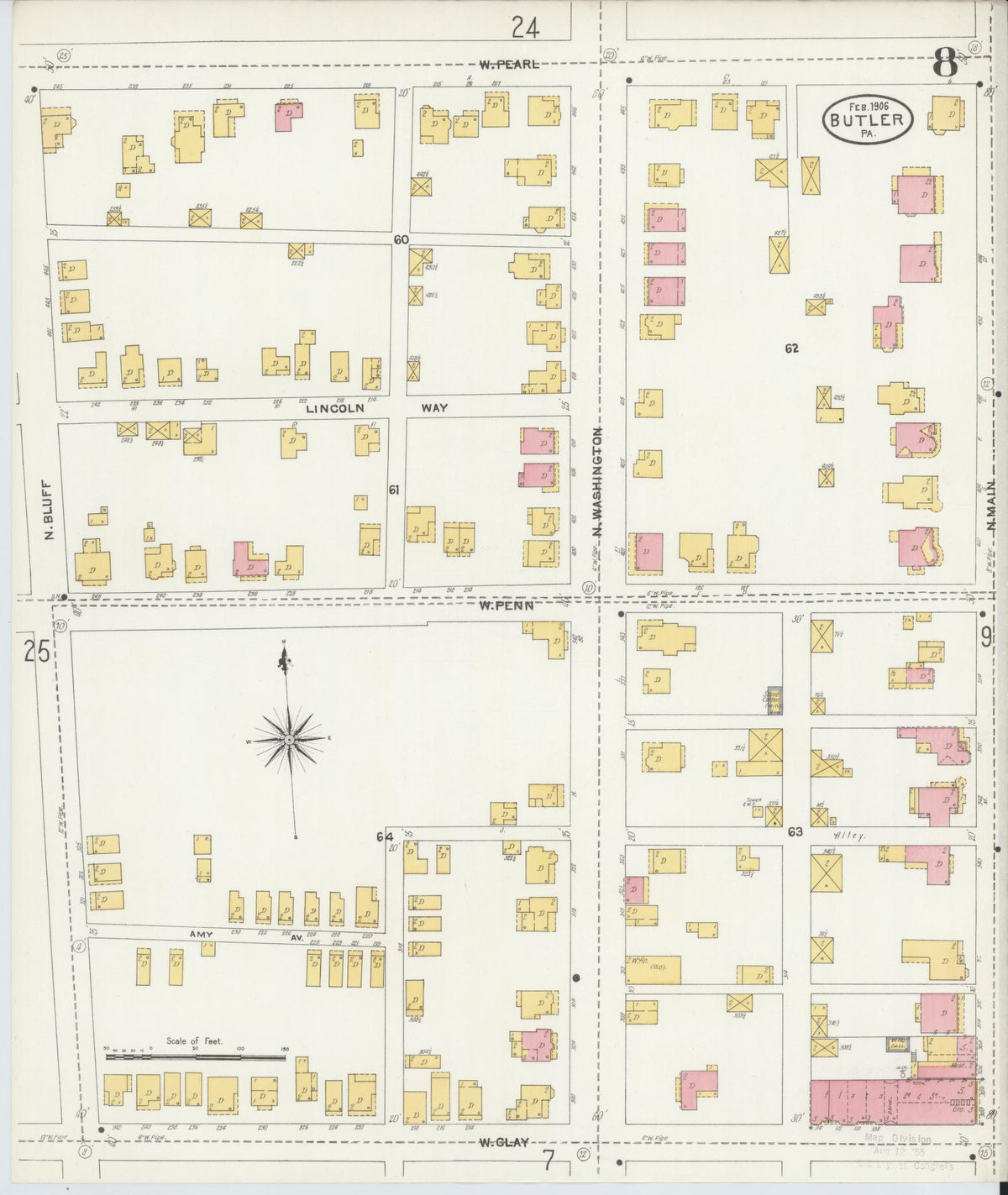 Sanborn Fire Insurance Map from Butler, Butler County, Pennsylvania (1906), Sheet #0008 - Complete Map Set gallery image, historic Sanborn map, vintage wall art, Pennsylvania Pennsylvania