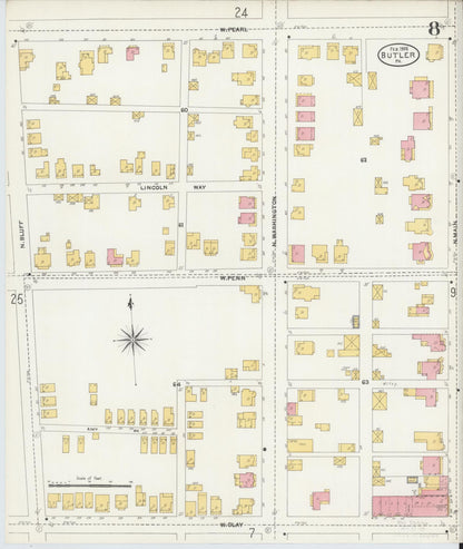 Sanborn Fire Insurance Map from Butler, Butler County, Pennsylvania (1906), Sheet #0008 - Complete Map Set gallery image, historic Sanborn map, vintage wall art, Pennsylvania Pennsylvania