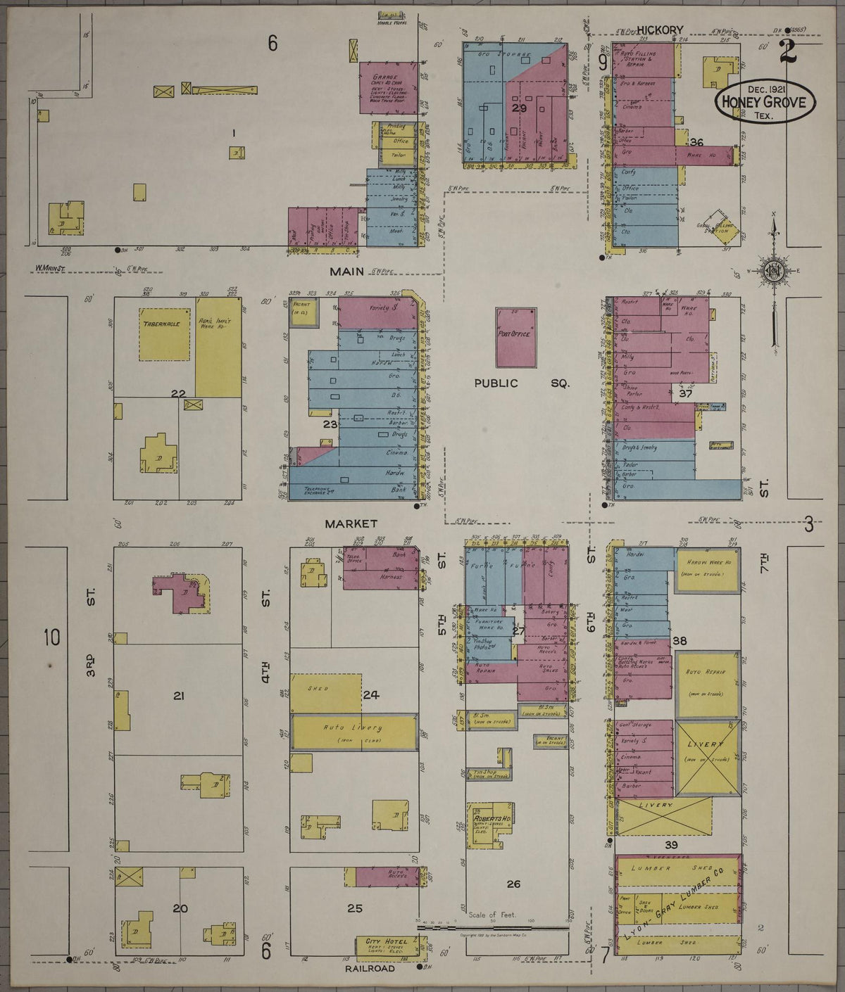 Sanborn Fire Insurance Map from Honey Grove, Fannin County, Texas (1921), Sheet #0002 - Complete Map Set gallery image, historic Sanborn map, vintage wall art, Texas Texas