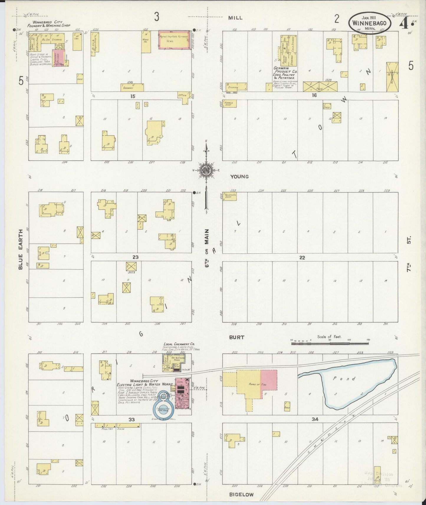 Sanborn Fire Insurance Map from Winnebago, Faribault County, Minnesota (1911), Sheet #0004 - Complete Map Set gallery image, historic Sanborn map, vintage wall art, Minnesota Minnesota