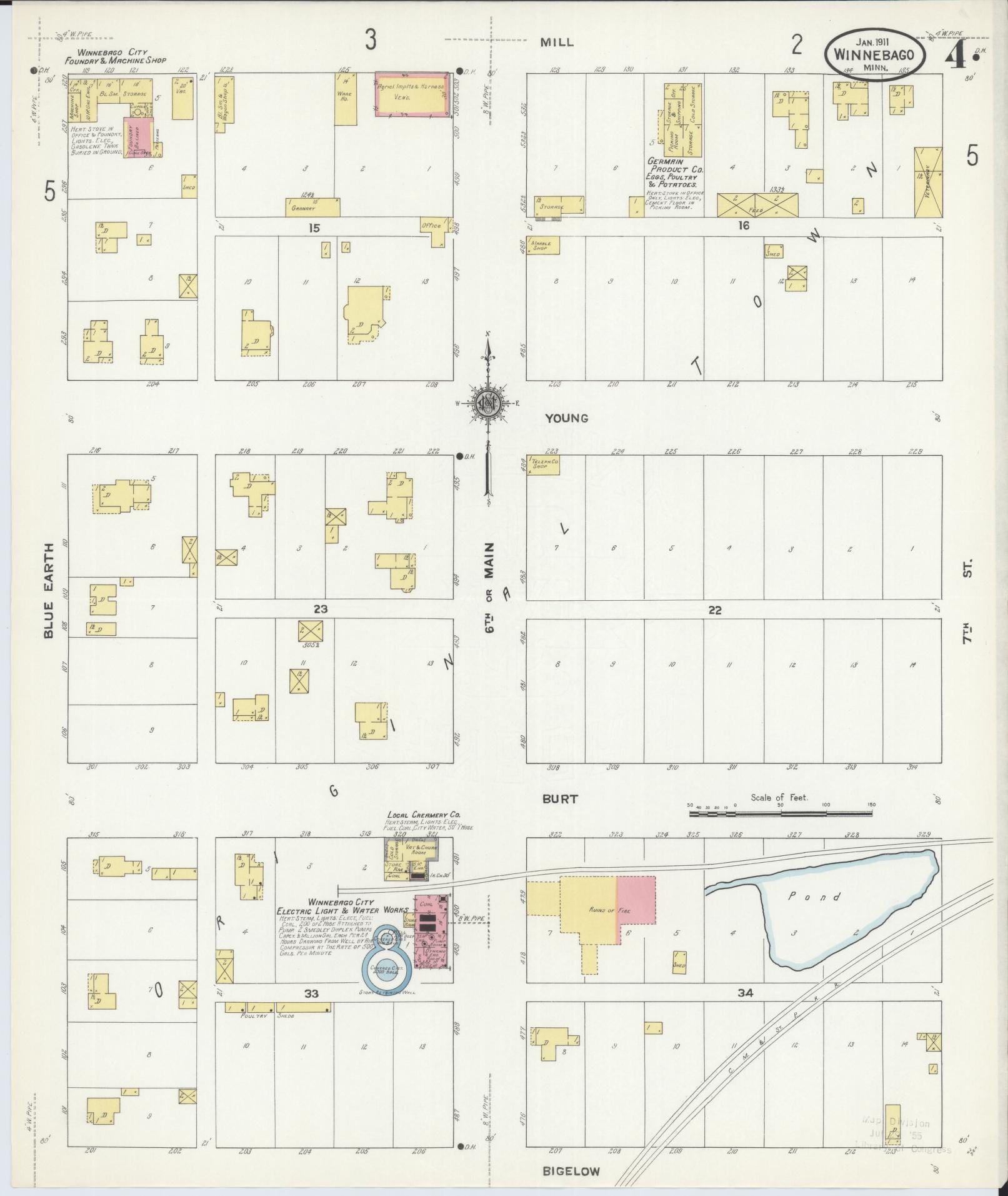 Sanborn Fire Insurance Map from Winnebago, Faribault County, Minnesota (1911), Sheet #0004 - Complete Map Set gallery image, historic Sanborn map, vintage wall art, Minnesota Minnesota