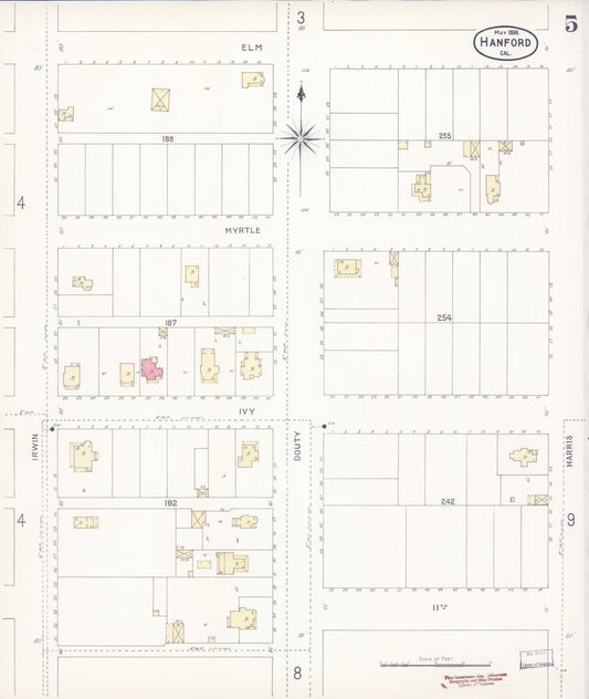 Sanborn Fire Insurance Map from Hanford, Kings County, California (1898), Sheet #0005 - Historic Sanborn Fire Insurance Map Print, vintage old map wall art, antique decor, genealogy gift, California California map
