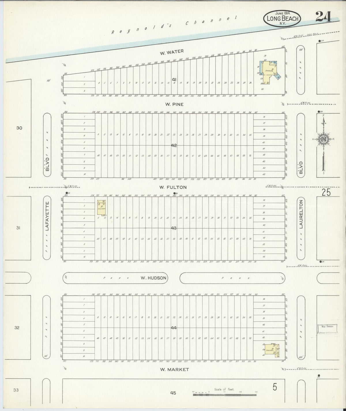 Sanborn Fire Insurance Map from Long Beach, Nassau County, New York (1914), Sheet #0024 - Complete Map Set gallery image, historic Sanborn map, vintage wall art, New York New York
