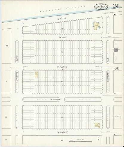 Sanborn Fire Insurance Map from Long Beach, Nassau County, New York (1914), Sheet #0024 - Complete Map Set gallery image, historic Sanborn map, vintage wall art, New York New York