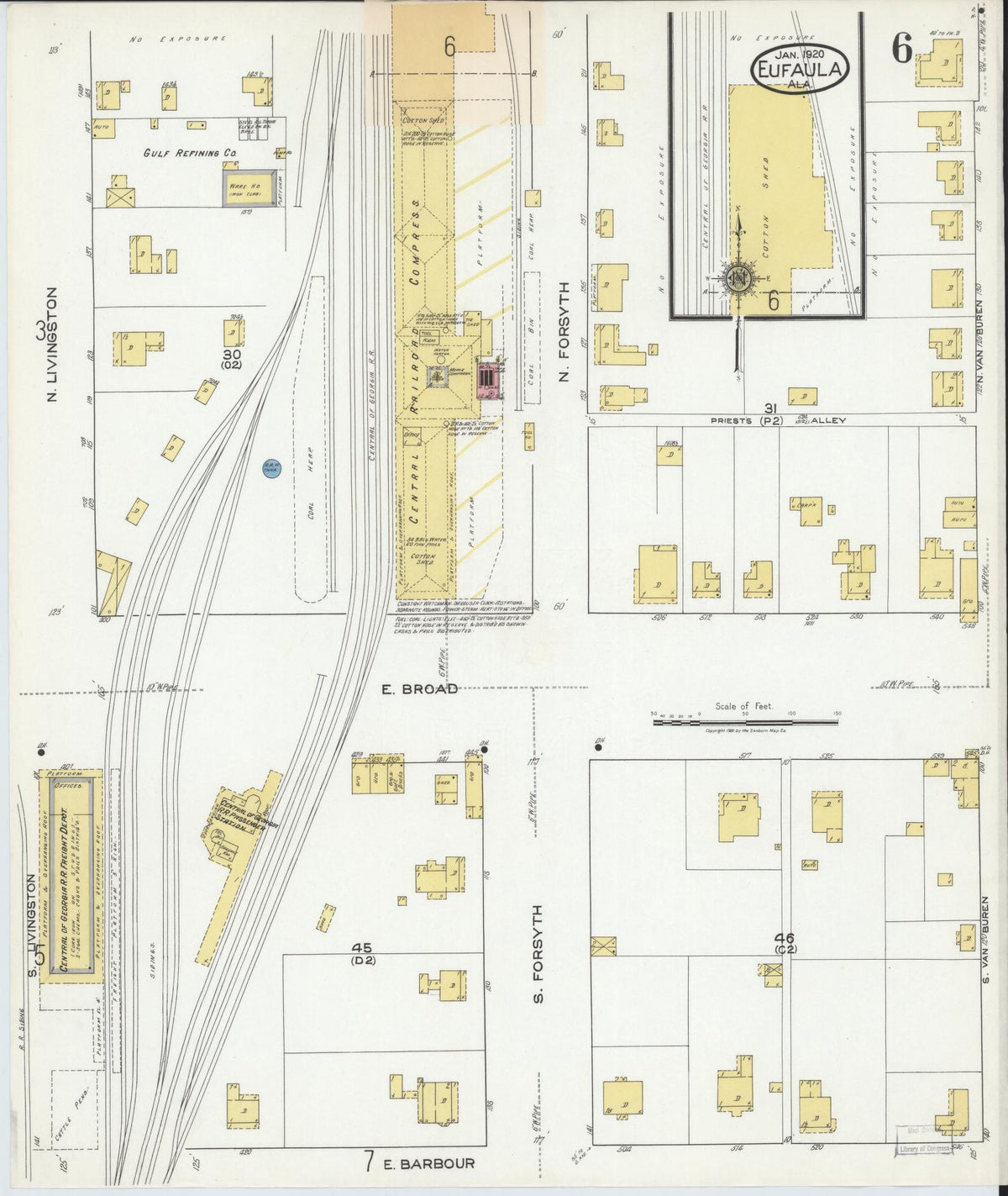 Sanborn Fire Insurance Map from Eufaula, Barbour County, Alabama (1920), Sheet #0006 - Complete Map Set gallery image, historic Sanborn map, vintage wall art, Alabama Alabama
