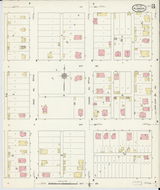 Sanborn Fire Insurance Map from Alamosa, Alamosa County, Colorado (1912), Sheet #0003 - Historic Sanborn Fire Insurance Map Print, vintage old map wall art, antique decor, genealogy gift, Colorado Colorado map