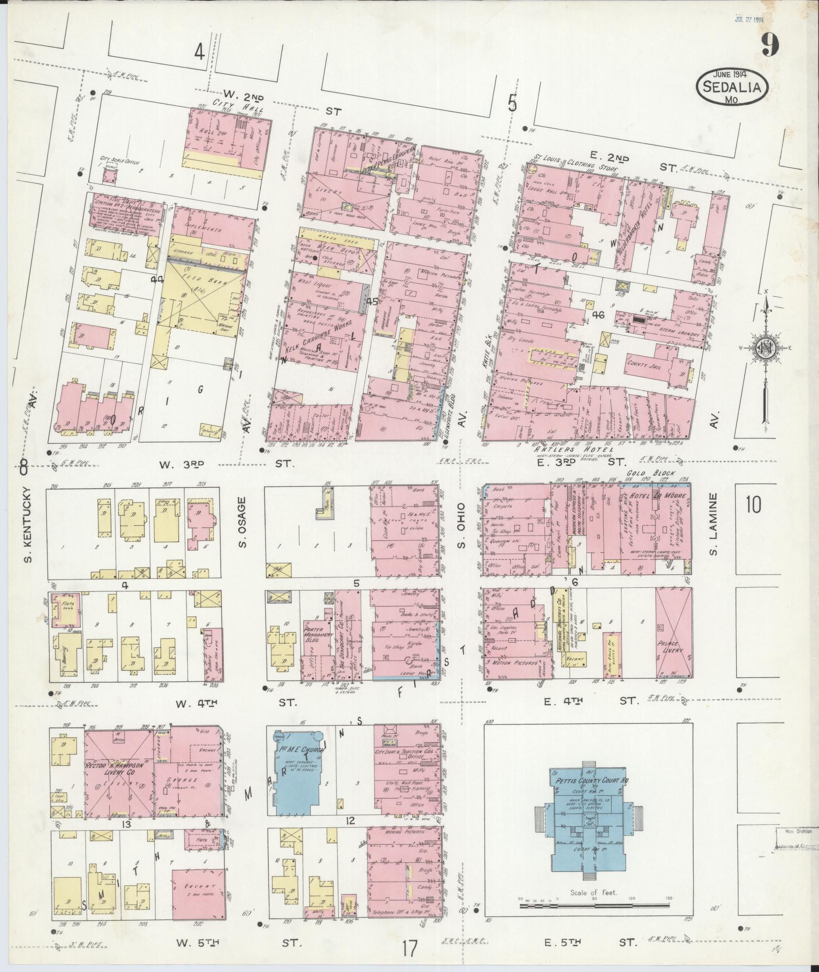 Sanborn Fire Insurance Map from Sedalia, Pettis County, Missouri (1914), Sheet #0009 - Complete Map Set gallery image, historic Sanborn map, vintage wall art, Missouri Missouri