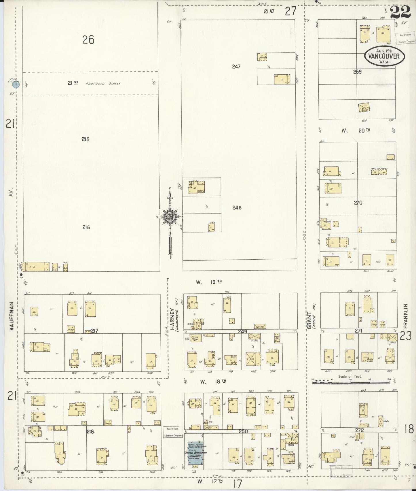Sanborn Fire Insurance Map from Vancouver, Clark County, Washington (1911), Sheet #0022 - Complete Map Set gallery image, historic Sanborn map, vintage wall art, Washington Washington