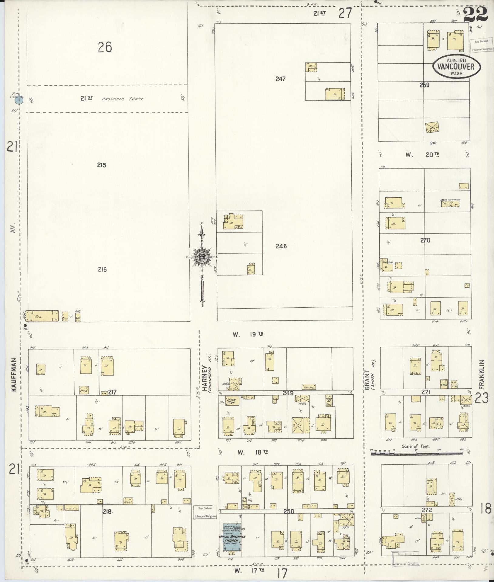 Sanborn Fire Insurance Map from Vancouver, Clark County, Washington (1911), Sheet #0022 - Complete Map Set gallery image, historic Sanborn map, vintage wall art, Washington Washington
