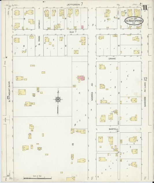 Sanborn Fire Insurance Map from Siloam Springs, Benton County, Arkansas (1914), Sheet #0011 - Historic Sanborn Fire Insurance Map Print, vintage old map wall art, antique decor, genealogy gift, Arkansas Arkansas map