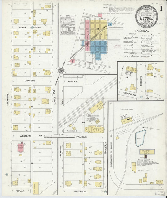Sanborn Fire Insurance Map from Osgood, Ripley County, Indiana (1911), Sheet #0001 - Historic Sanborn Fire Insurance Map Print, vintage old map wall art, antique decor, genealogy gift, Indiana Indiana map