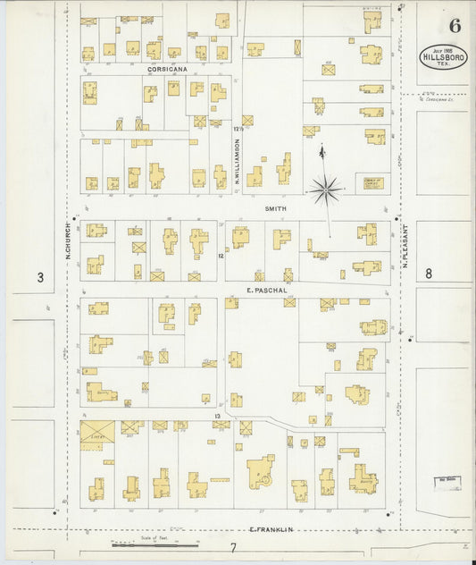Sanborn Fire Insurance Map from Hillsboro, Hill County, Texas (1905), Sheet #0006 - Historic Sanborn Fire Insurance Map Print, vintage old map wall art, antique decor, genealogy gift, Texas Texas map