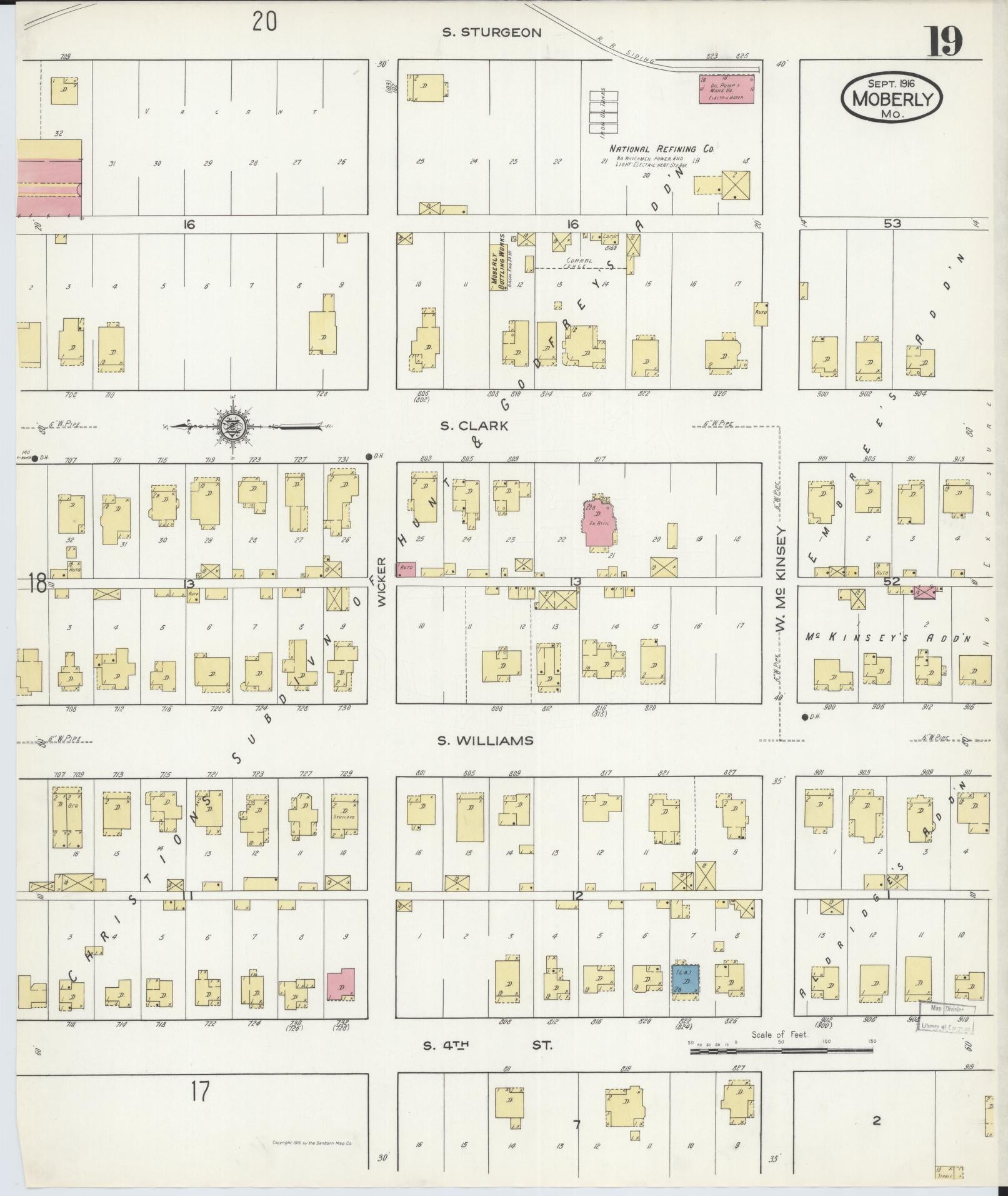 Sanborn Fire Insurance Map from Moberly, Randolph County, Missouri (1916), Sheet #0019 - Complete Map Set gallery image, historic Sanborn map, vintage wall art, Missouri Missouri