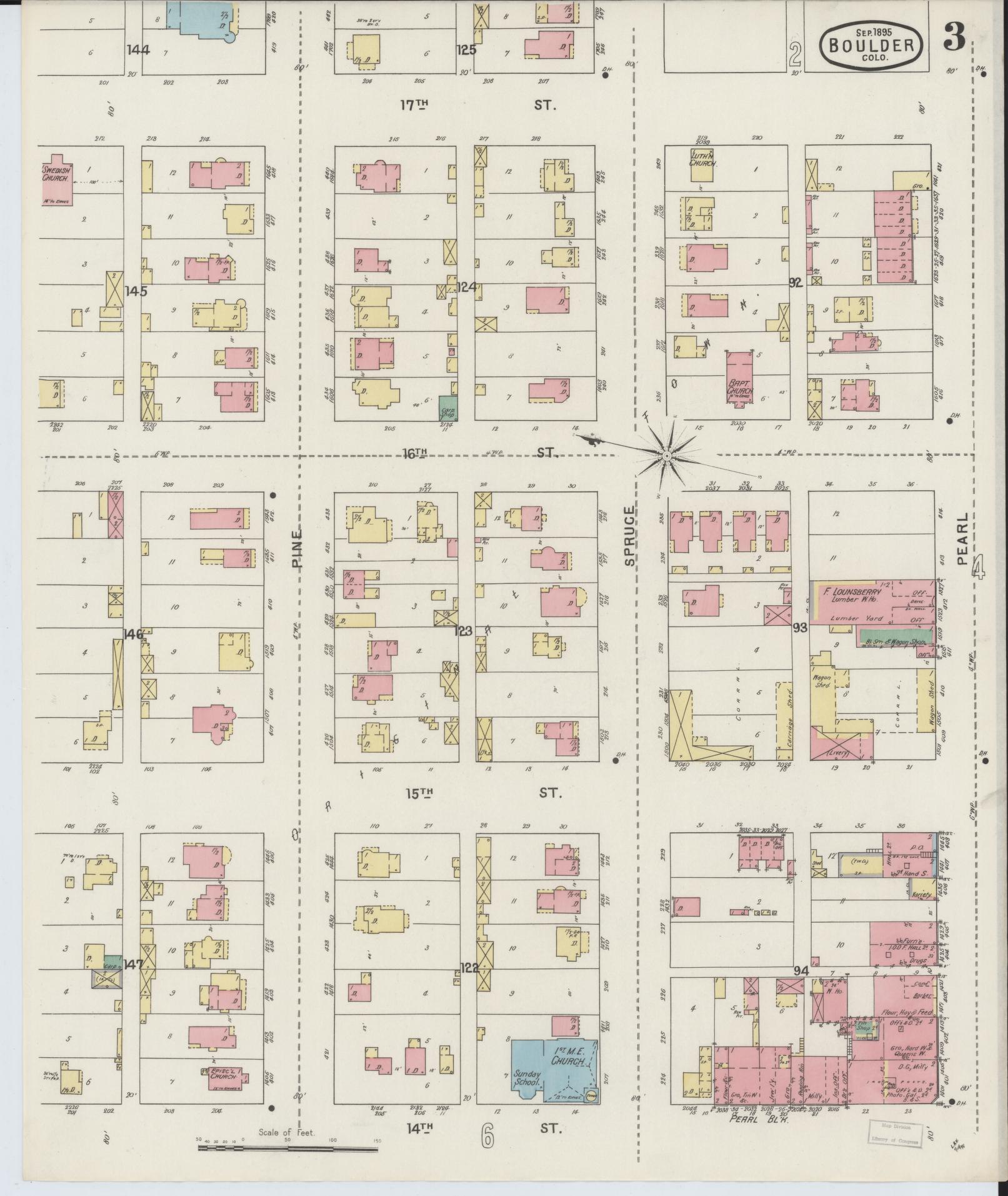 Sanborn Fire Insurance Map from Boulder, Boulder County, Colorado (1895), Sheet #0003 - Historic Sanborn Fire Insurance Map Print, vintage old map wall art, antique decor, genealogy gift, Colorado Colorado map