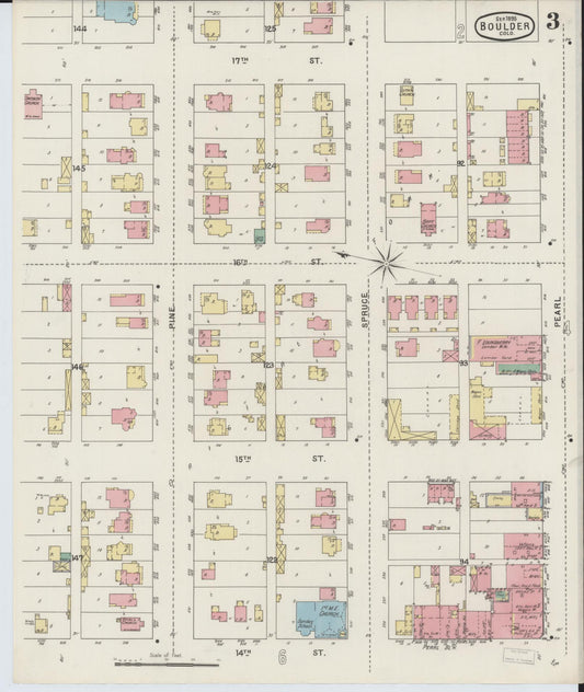 Sanborn Fire Insurance Map from Boulder, Boulder County, Colorado (1895), Sheet #0003 - Historic Sanborn Fire Insurance Map Print, vintage old map wall art, antique decor, genealogy gift, Colorado Colorado map