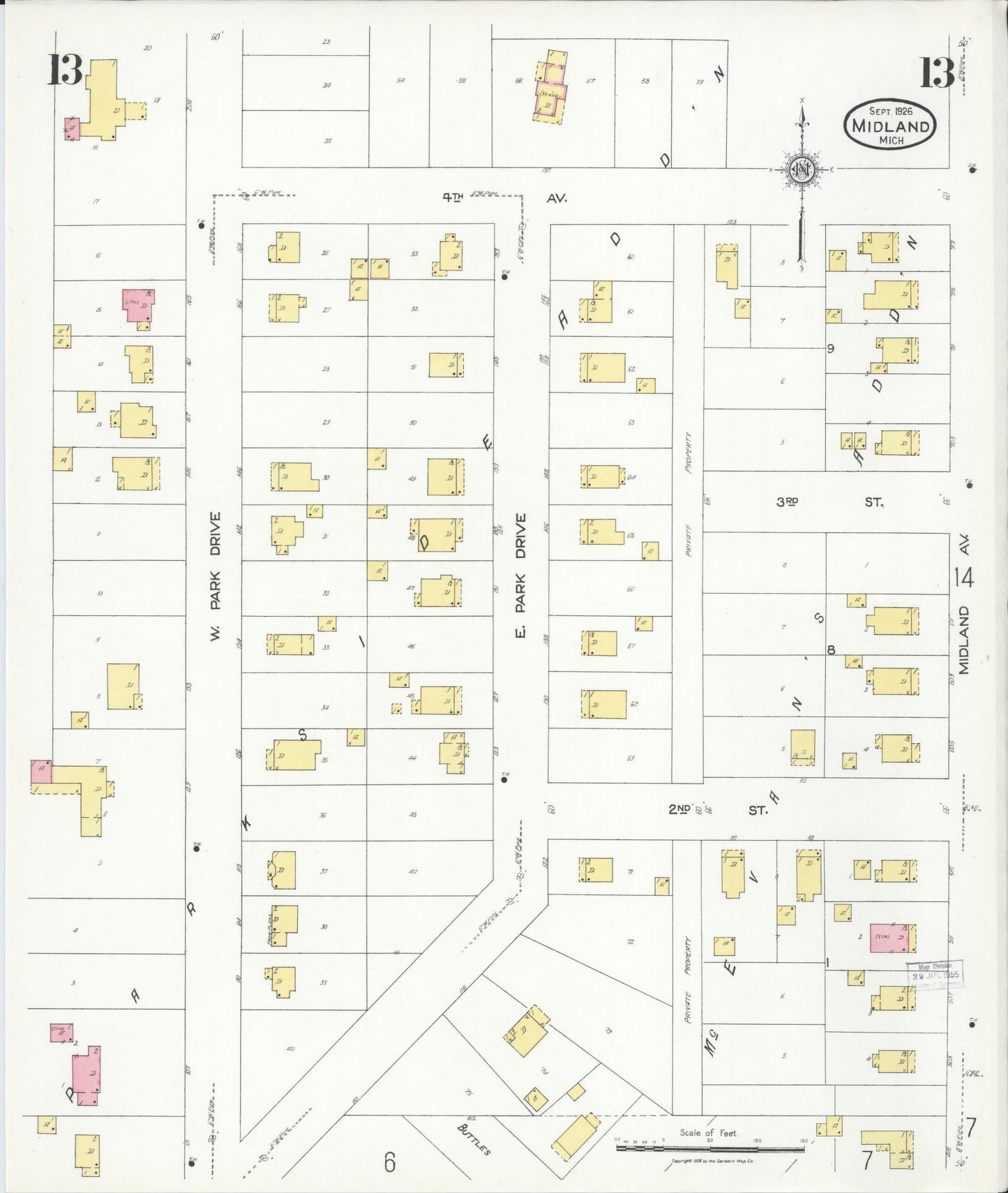 Sanborn Fire Insurance Map from Midland, Midland County, Michigan (1926), Sheet #0013 - Complete Map Set gallery image, historic Sanborn map, vintage wall art, Michigan Michigan