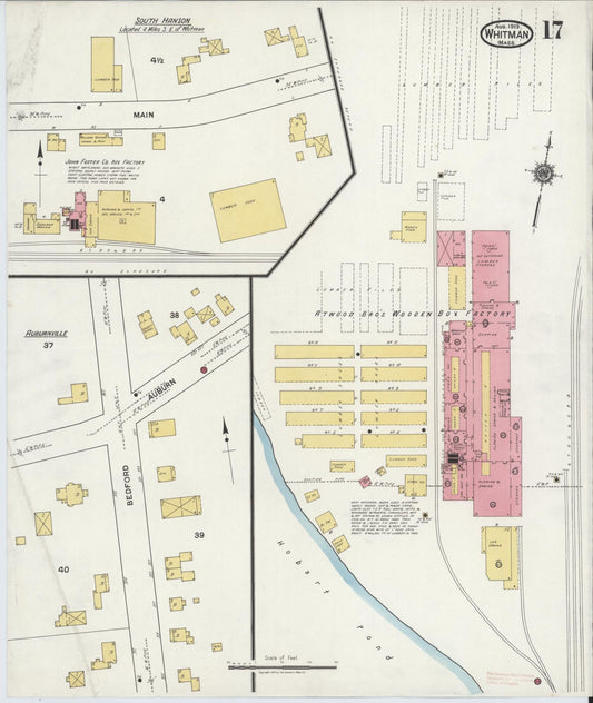 Sanborn Fire Insurance Map from Whitman, Plymouth County, Massachusetts (1919), Sheet #0017 - Historic Sanborn Fire Insurance Map Print, vintage old map wall art, antique decor, genealogy gift, Massachusetts Massachusetts map