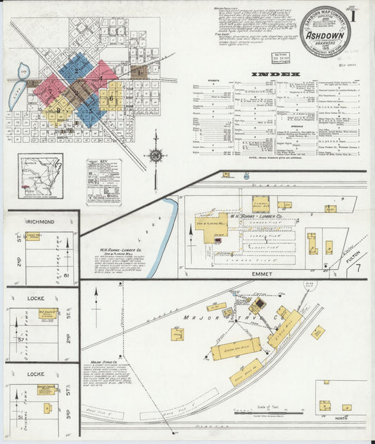 Sanborn Fire Insurance Map from Ashdown, Little River County, Arkansas (1919), Sheet #0001 - Complete Map Set gallery image, historic Sanborn map, vintage wall art, Arkansas Arkansas