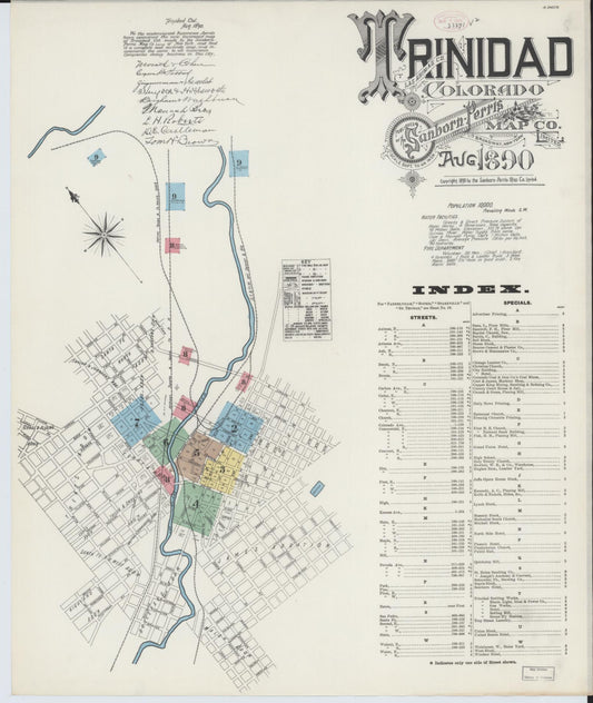 Sanborn Fire Insurance Map from Trinidad, Las Animas County, Colorado (1890), Sheet #0001 - Complete Map Set gallery image, historic Sanborn map, vintage wall art, Colorado Colorado