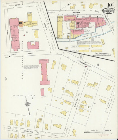 Sanborn Fire Insurance Map from Bridgewater, Plymouth County, Massachusetts (1912), Sheet #0010 - Complete Map Set gallery image, historic Sanborn map, vintage wall art, Massachusetts Massachusetts