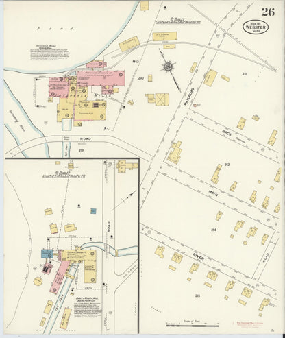 Sanborn Fire Insurance Map from Webster, Worcester County, Massachusetts (1911), Sheet #0026 - Historic Sanborn Fire Insurance Map Print, vintage old map wall art, antique decor, genealogy gift, Massachusetts Massachusetts map