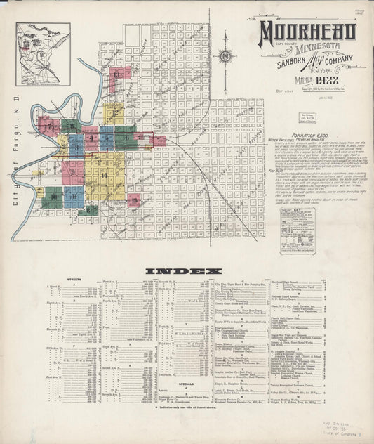 Sanborn Fire Insurance Map from Moorhead, Clay County, Minnesota (1922), Sheet #0001 - Complete Map Set gallery image, historic Sanborn map, vintage wall art, Minnesota Minnesota