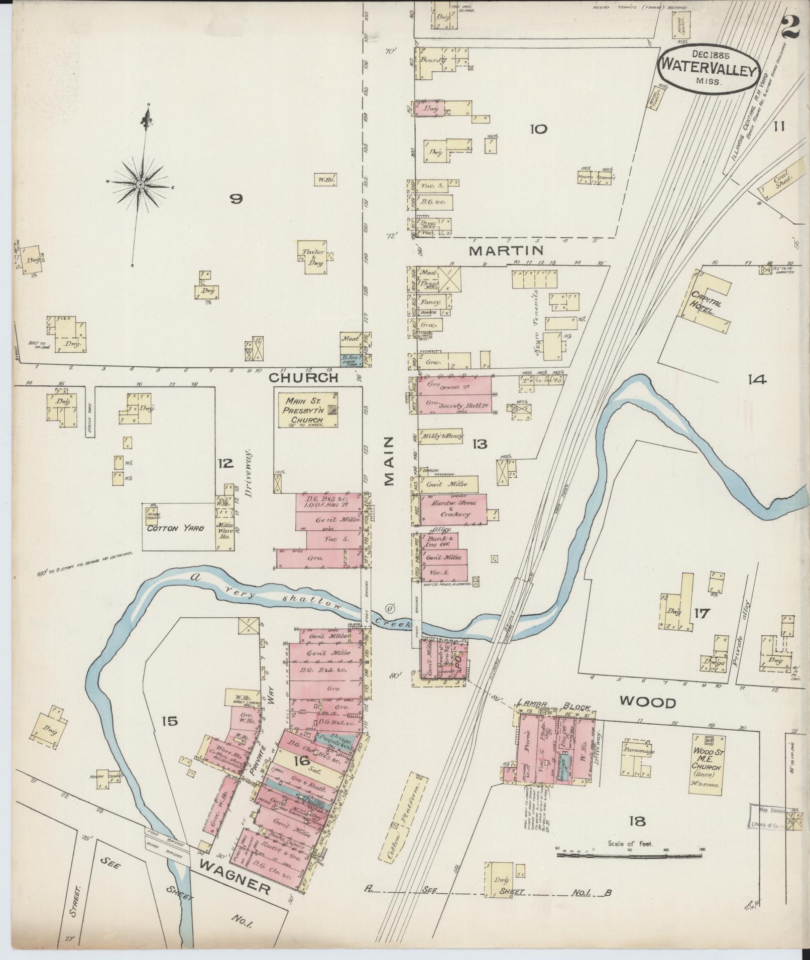 Sanborn Fire Insurance Map from Water Valley, Yalobusha County, Mississippi (1885), Sheet #0002 - Complete Map Set gallery image, historic Sanborn map, vintage wall art, Mississippi Mississippi