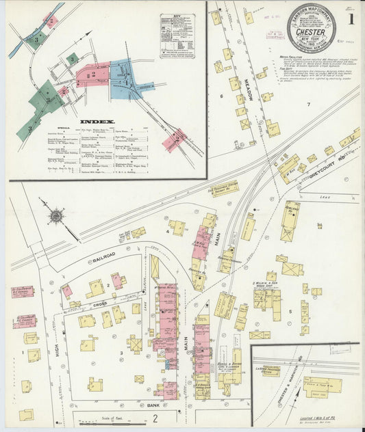 Sanborn Fire Insurance Map from Chester, Orange County, New York (1910), Sheet #0001 - Historic Sanborn Fire Insurance Map Print, vintage old map wall art, antique decor, genealogy gift, New York New York map