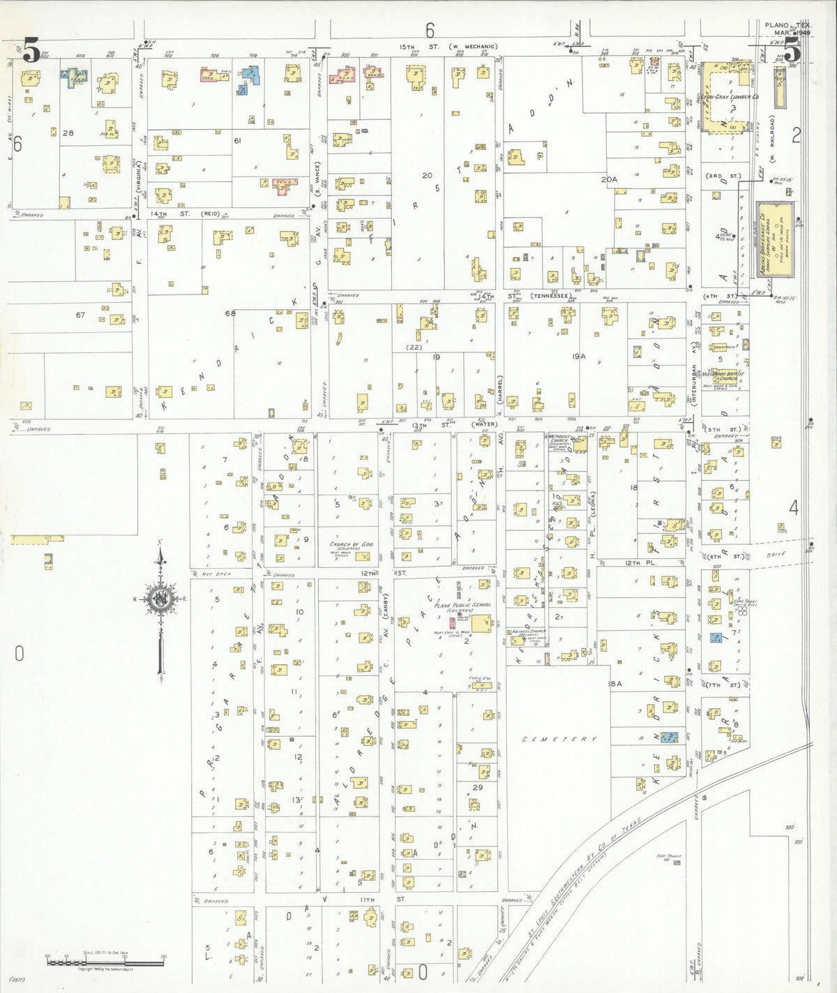 Sanborn Fire Insurance Map from Plano, Collin County, Texas (1949), Sheet #0005 - Complete Map Set gallery image, historic Sanborn map, vintage wall art, Texas Texas