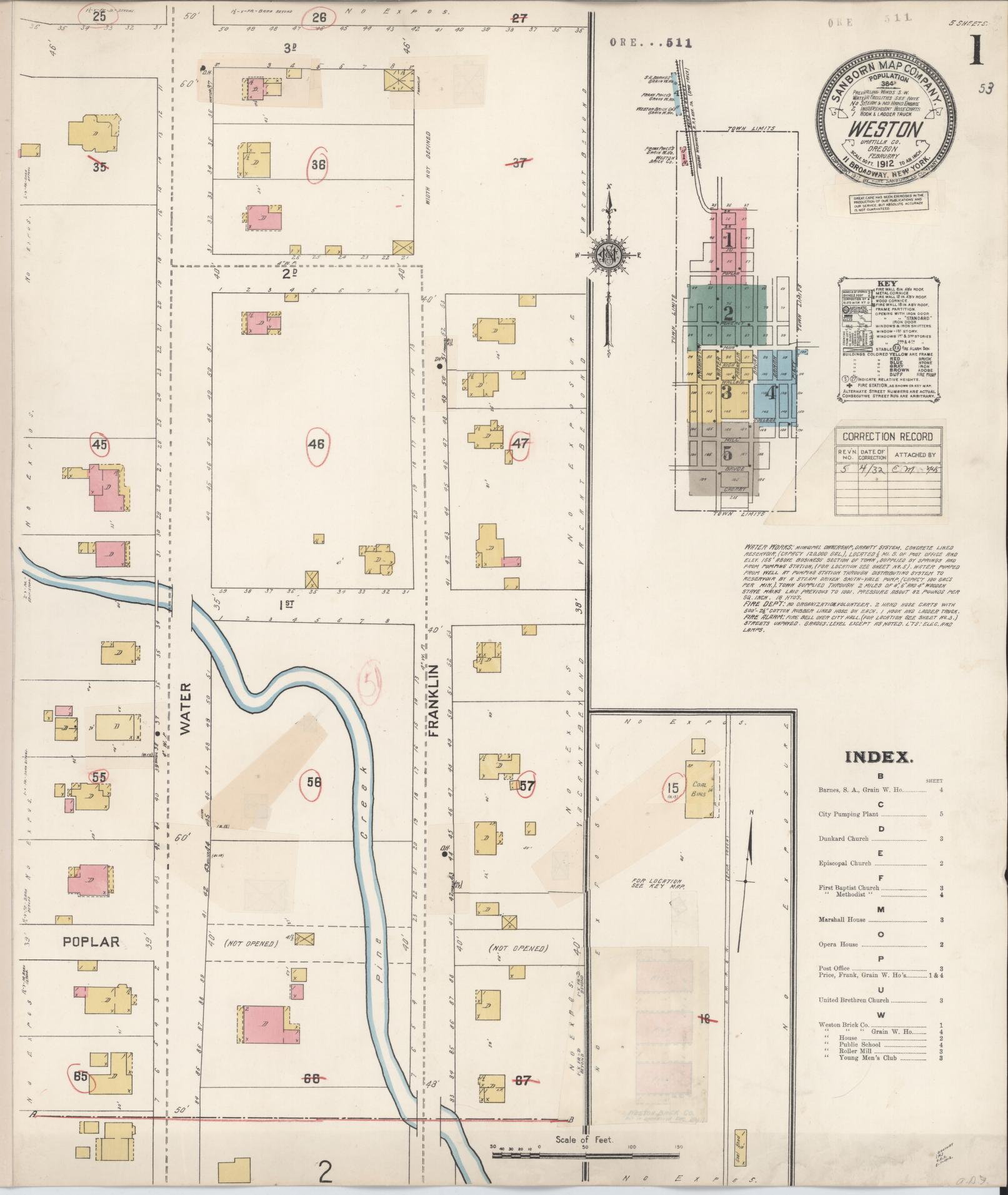 Sanborn Fire Insurance Map from Weston, Umatilla County, Oregon (1932), Sheet #0001 - Historic Sanborn Fire Insurance Map Print, vintage old map wall art, antique decor, genealogy gift, Oregon Oregon map