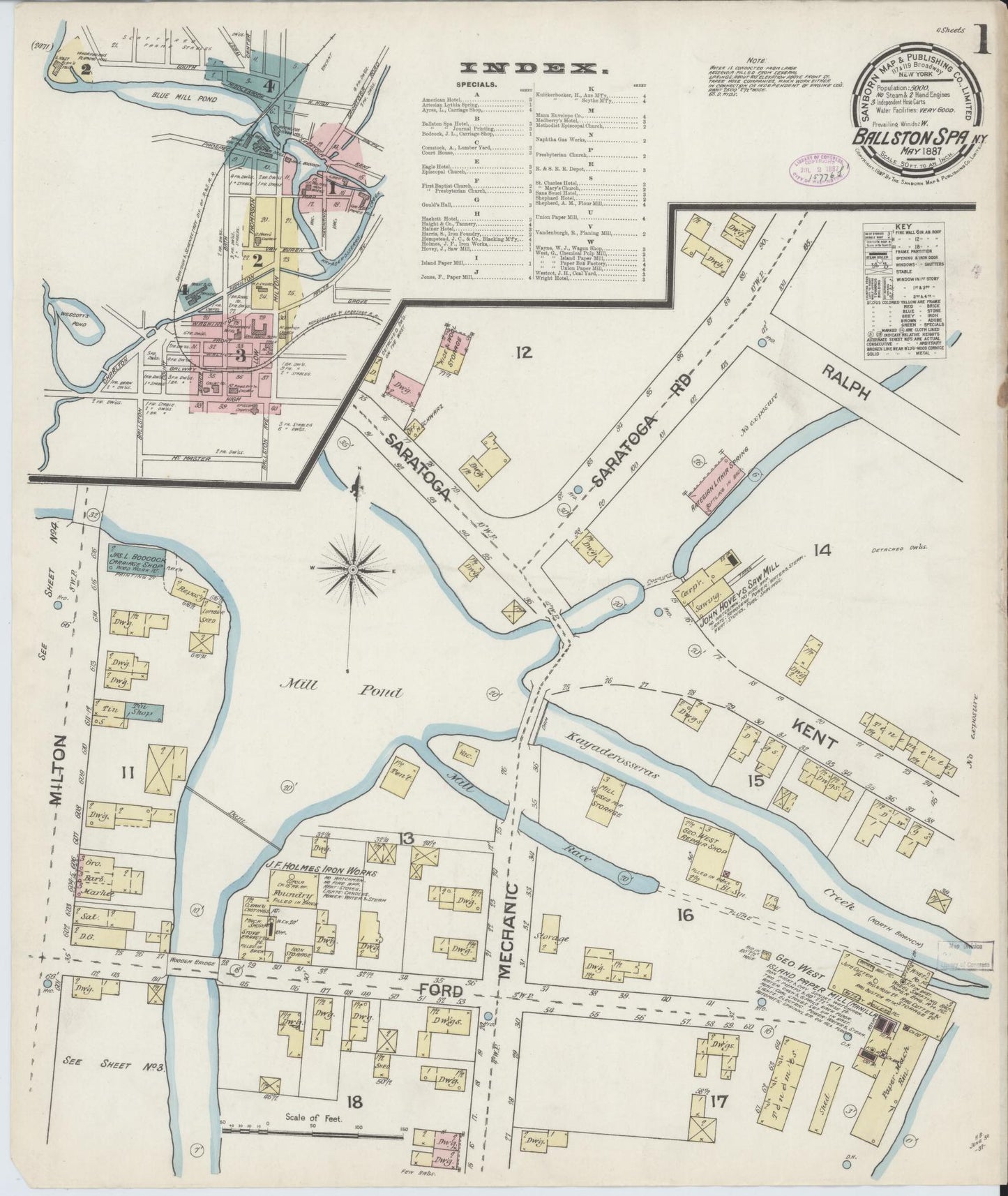 Sanborn Fire Insurance Map from Ballston Spa, Saratoga County, New York. (1887) – Historic Sanborn Fire Insurance Map Print