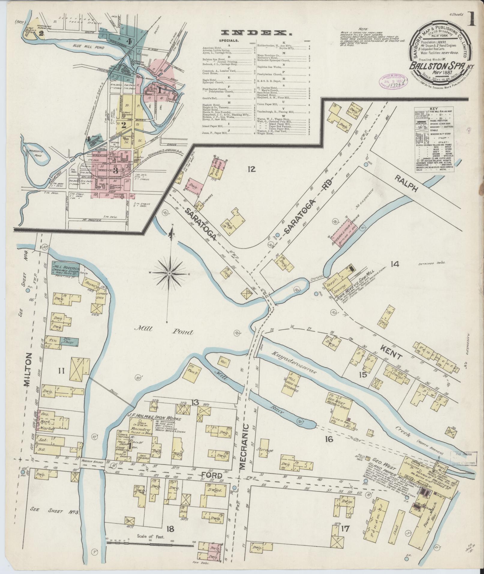 Sanborn Fire Insurance Map from Ballston Spa, Saratoga County, New York. (1887) – Historic Sanborn Fire Insurance Map Print