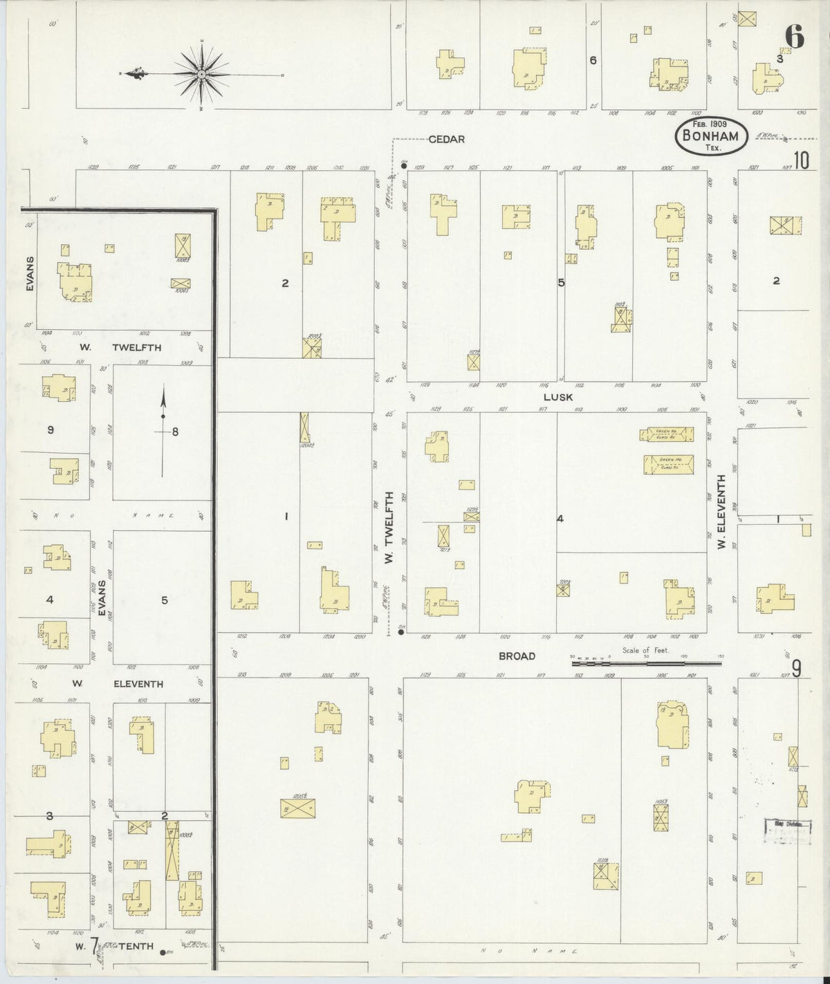 Sanborn Fire Insurance Map from Bonham, Fannin County, Texas (1909), Sheet #0006 - Complete Map Set gallery image, historic Sanborn map, vintage wall art, Texas Texas