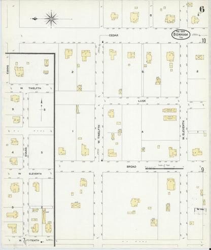 Sanborn Fire Insurance Map from Bonham, Fannin County, Texas (1909), Sheet #0006 - Complete Map Set gallery image, historic Sanborn map, vintage wall art, Texas Texas