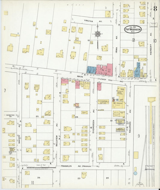 Sanborn Fire Insurance Map from Port Washington, Nassau County, New York (1919), Sheet #0008 - Historic Sanborn Fire Insurance Map Print, vintage old map wall art, antique decor, genealogy gift, New York New York map