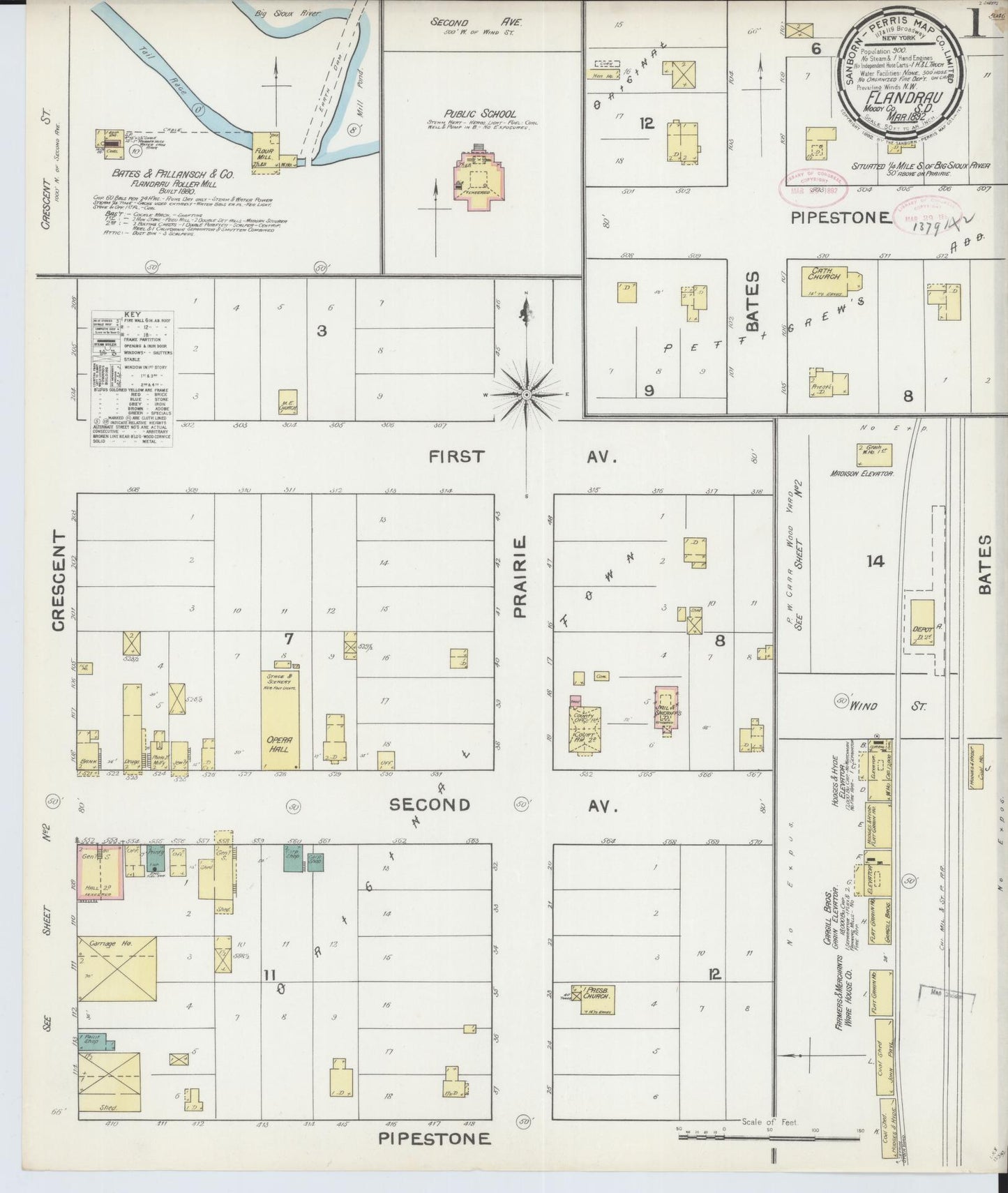 Sanborn Fire Insurance Map from Flandreau, Moody County, South Dakota (1892), Sheet #0001 - Complete Map Set gallery image, historic Sanborn map, vintage wall art, South Dakota South Dakota