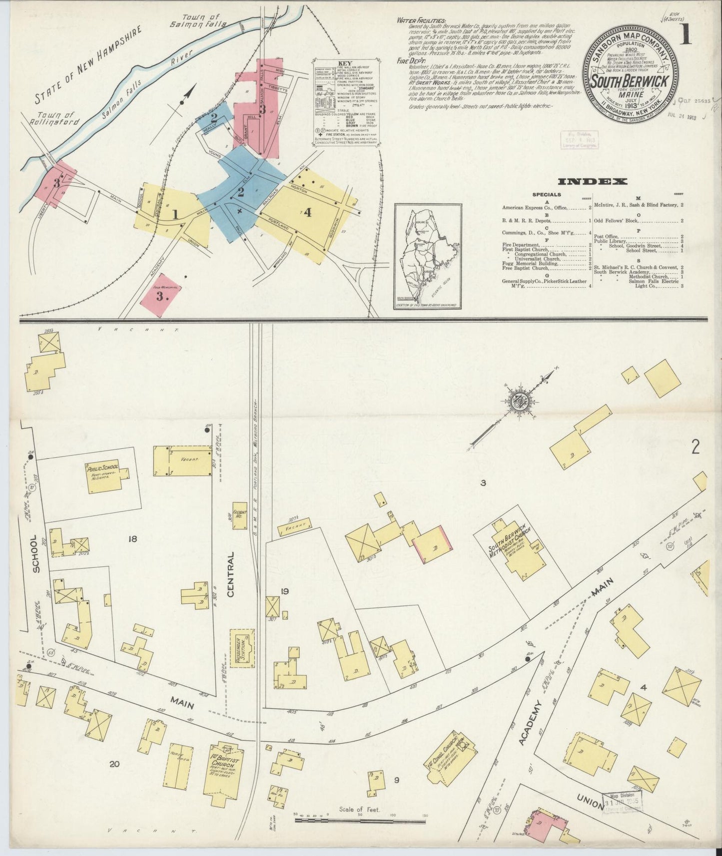Sanborn Fire Insurance Map from South Berwick, York County, Maine. (1913) – Historic Sanborn Fire Insurance Map Print