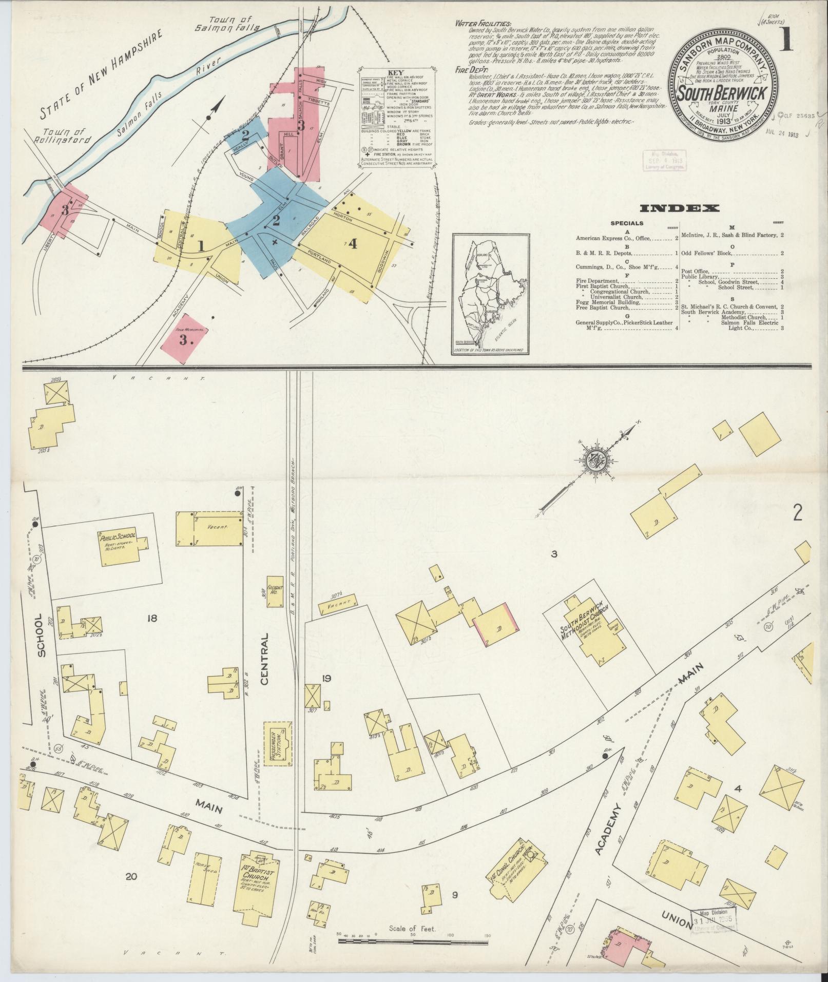 Sanborn Fire Insurance Map from South Berwick, York County, Maine. (1913) – Historic Sanborn Fire Insurance Map Print