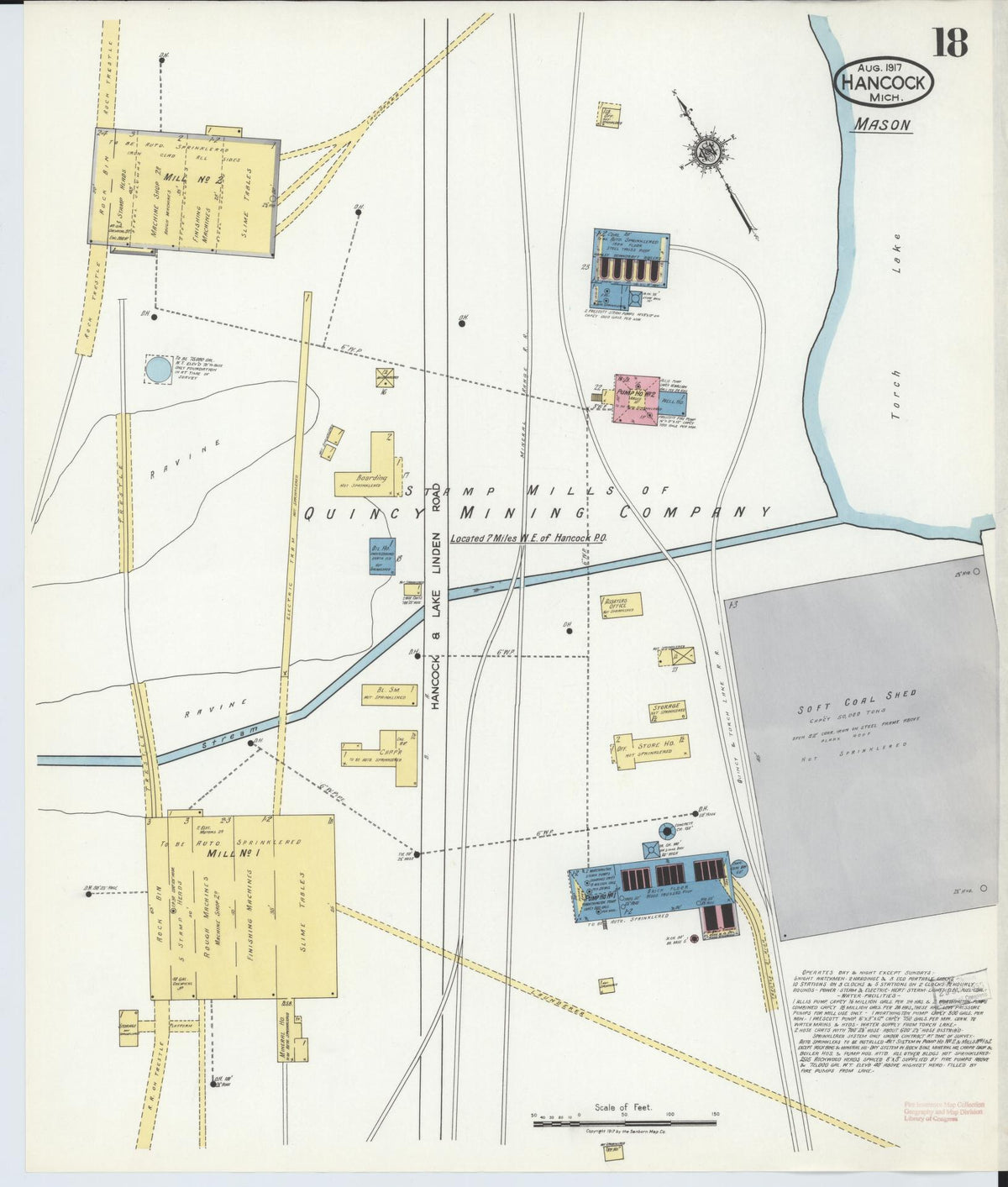 Sanborn Fire Insurance Map from Hancock, Houghton County, Michigan (1917), Sheet #0018 - Historic Sanborn Fire Insurance Map Print, vintage old map wall art, antique decor, genealogy gift, Michigan Michigan map