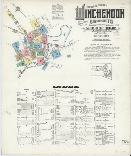 Sanborn Fire Insurance Map from Winchendon, Worcester County, Massachusetts (1914), Sheet #0001 - Historic Sanborn Fire Insurance Map Print, vintage old map wall art, antique decor, genealogy gift, Massachusetts Massachusetts map