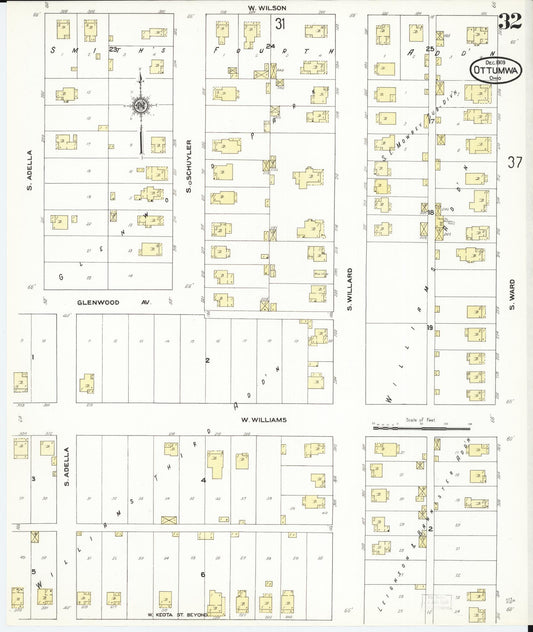 Sanborn Fire Insurance Map from Ottumwa, Wapello County, Iowa (1909), Sheet #0032 - Historic Sanborn Fire Insurance Map Print, vintage old map wall art