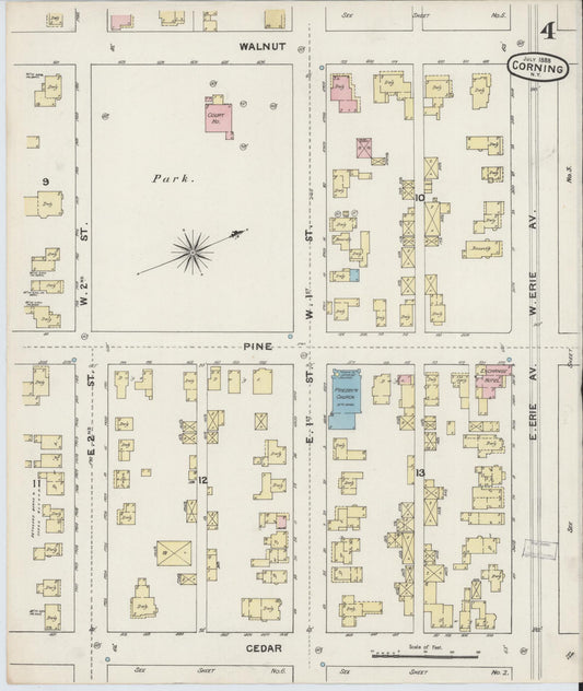Sanborn Fire Insurance Map from Corning, Steuben County, New York (1888), Sheet #0004 - Historic Sanborn Fire Insurance Map Print, vintage old map wall art, antique decor, genealogy gift, New York New York map
