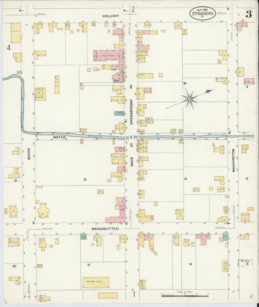 Sanborn Fire Insurance Map from Strasburg, Shenandoah County, Virginia (1908), Sheet #0003 - Historic Sanborn Fire Insurance Map Print, vintage old map wall art, antique decor, genealogy gift, Virginia Virginia map