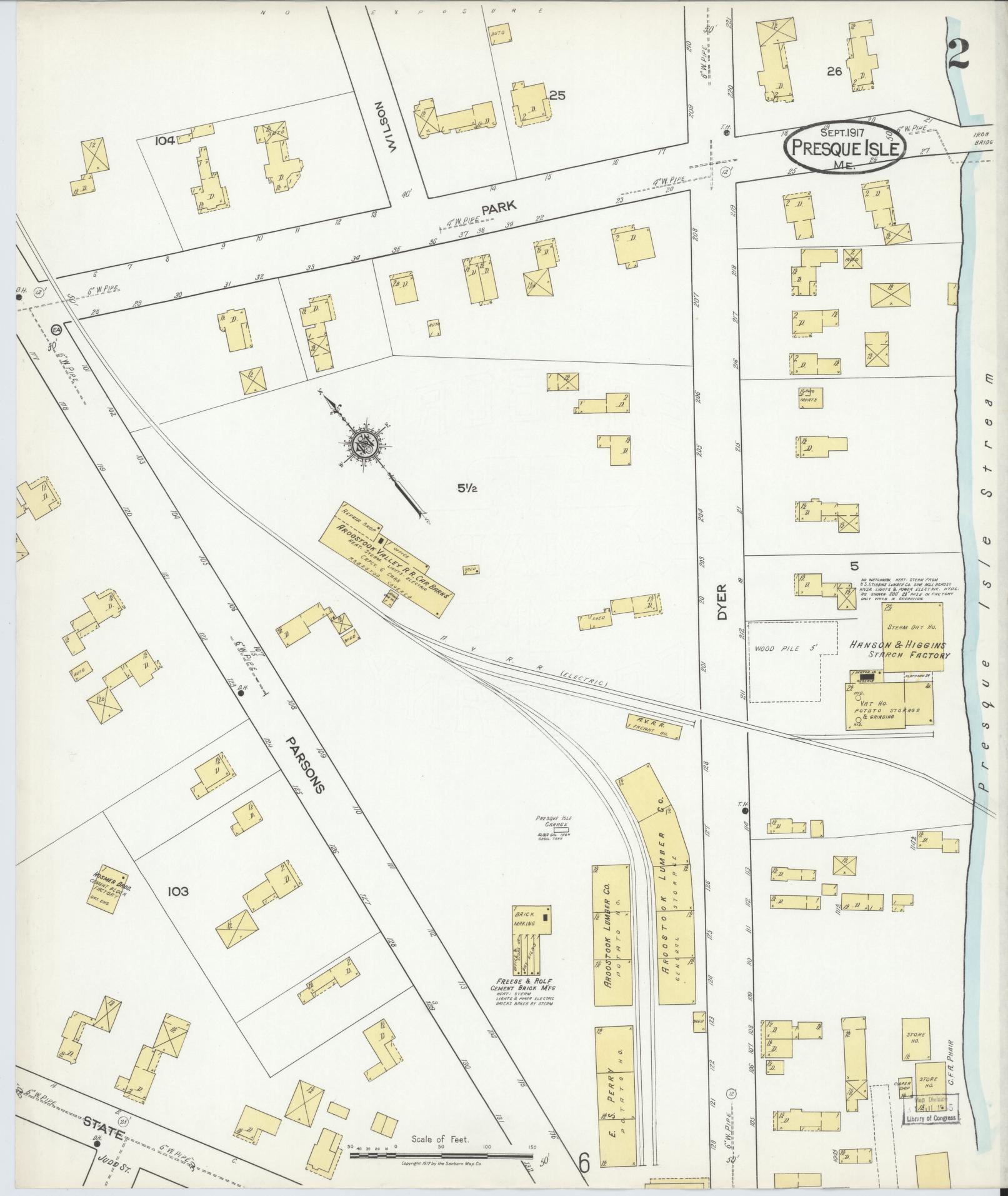 Sanborn Fire Insurance Map from Presque Isle, Aroostook County, Maine (1917), Sheet #0002 - Historic Sanborn Fire Insurance Map Print, vintage old map wall art, antique decor, genealogy gift, Maine Maine map