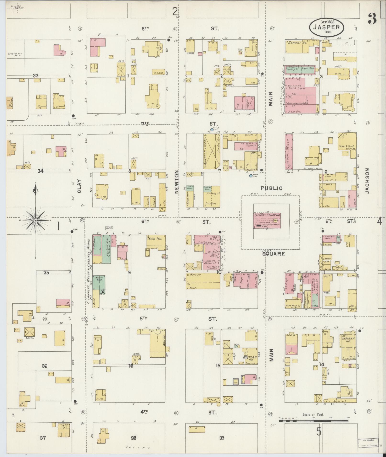 Sanborn Fire Insurance Map from Jasper, Dubois County, Indiana (1898), Sheet #0003 - Complete Map Set gallery image, historic Sanborn map, vintage wall art, Indiana Indiana