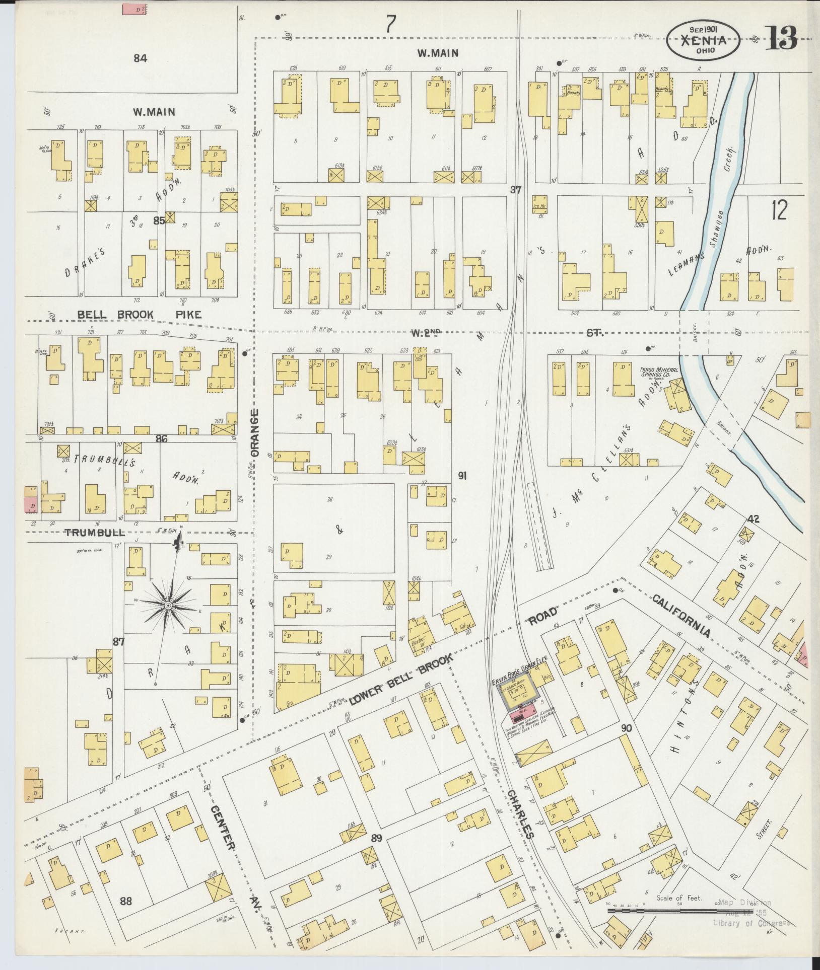 Sanborn Fire Insurance Map from Xenia, Greene County, Ohio (1901), Sheet #0013 - Historic Sanborn Fire Insurance Map Print, vintage old map wall art, antique decor, genealogy gift, Ohio Ohio map