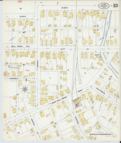 Sanborn Fire Insurance Map from Xenia, Greene County, Ohio (1901), Sheet #0013 - Historic Sanborn Fire Insurance Map Print, vintage old map wall art, antique decor, genealogy gift, Ohio Ohio map