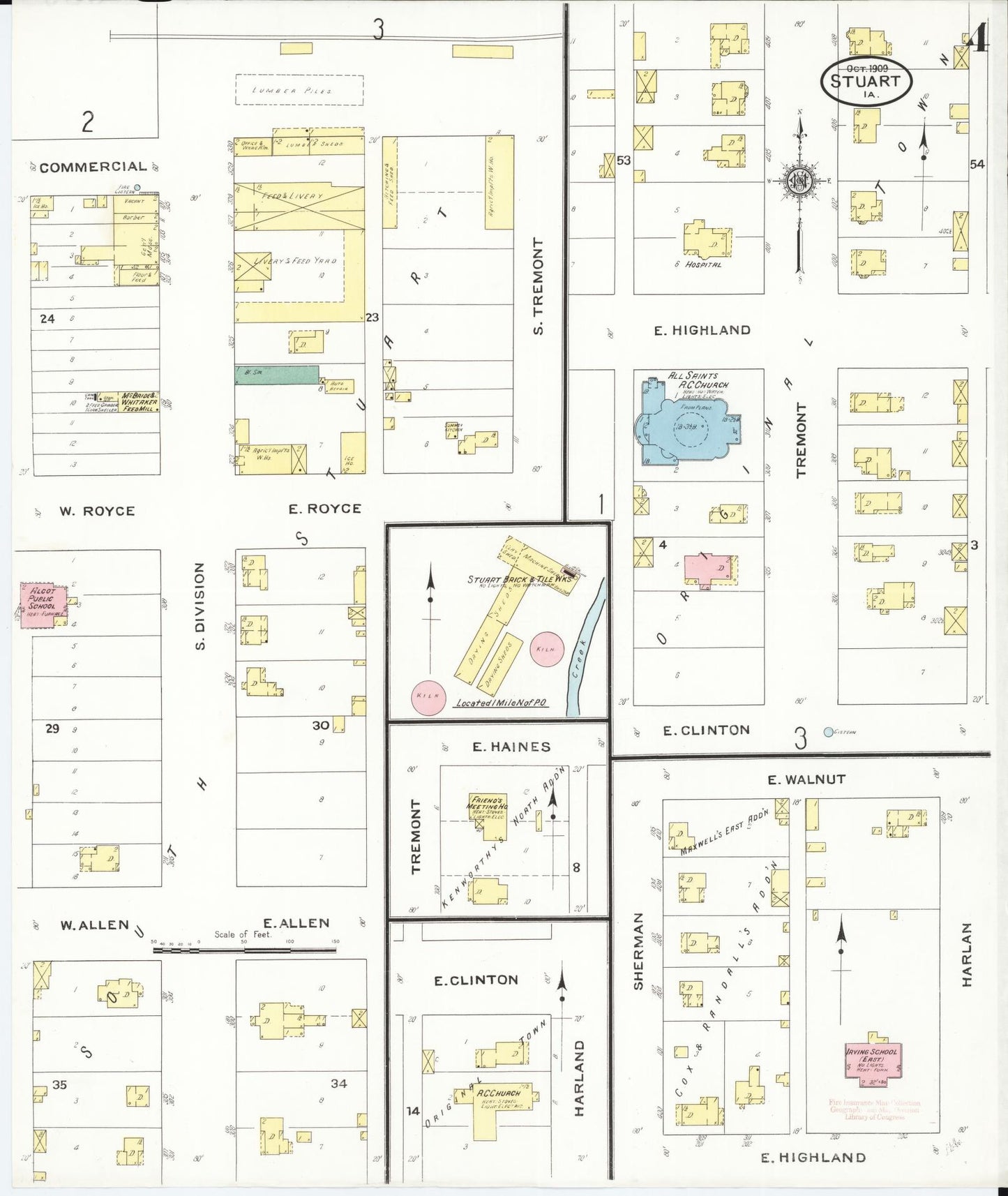 Sanborn Fire Insurance Map from Stuart, Guthrie and Adair Counties, Iowa (1909), Sheet #0004 - Historic Sanborn Fire Insurance Map Print, vintage old map wall art