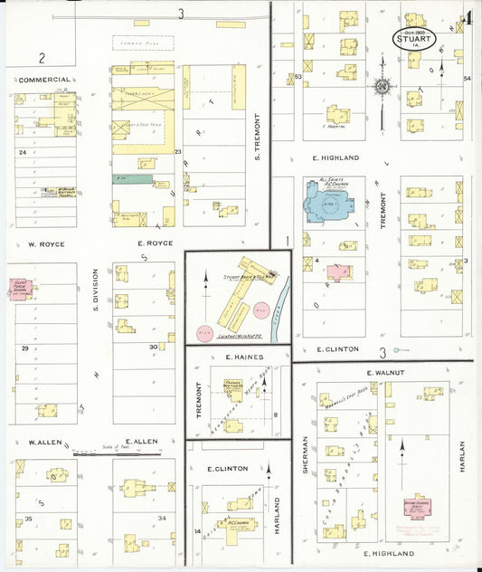 Sanborn Fire Insurance Map from Stuart, Guthrie and Adair Counties, Iowa (1909), Sheet #0004 - Historic Sanborn Fire Insurance Map Print, vintage old map wall art