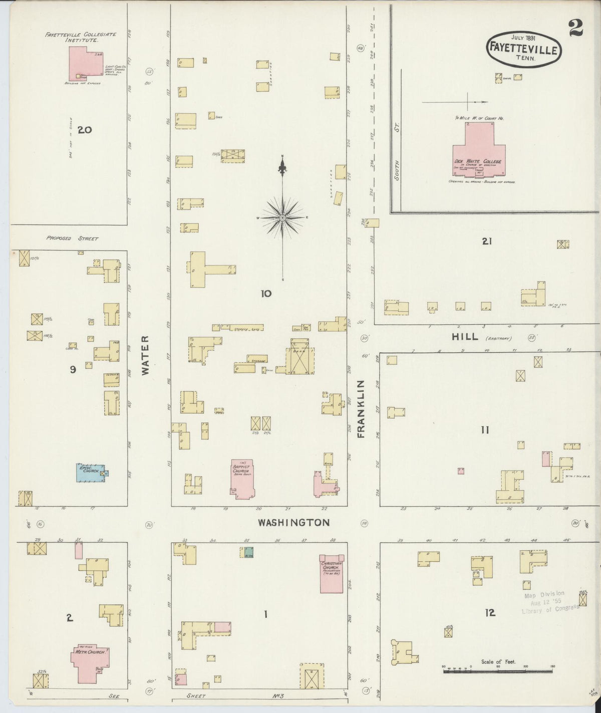 Sanborn Fire Insurance Map from Fayetteville, Lincoln County, Tennessee (1891), Sheet #0002 - Historic Sanborn Fire Insurance Map Print, vintage old map wall art, antique decor, genealogy gift, Tennessee Tennessee map